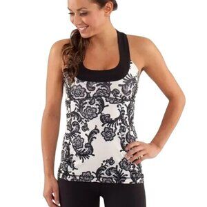 Lululemon Cool Racerback Laceoflage Polar Cream Black Top, 8